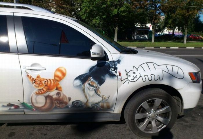 Кошки на машине