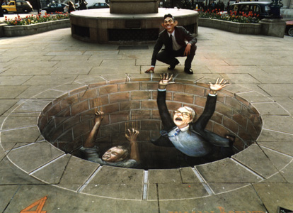 Рисунки мелом на асфальте (гениально). №3 (автор Julian Beever)