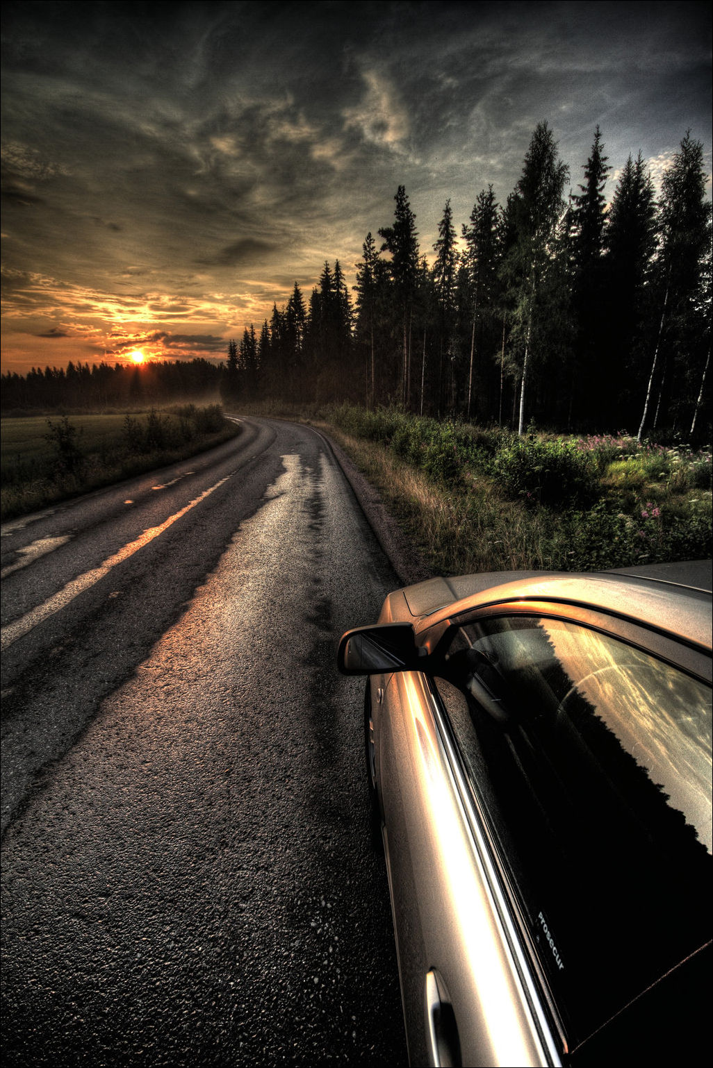 Дорога, закат, отражение в стекле машины Красота природы - ДляВас.ru
